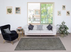 5.2x9 Ft Gray Redyed Vintage Turkish Rug. Handmade Carpet for Modern Interiors