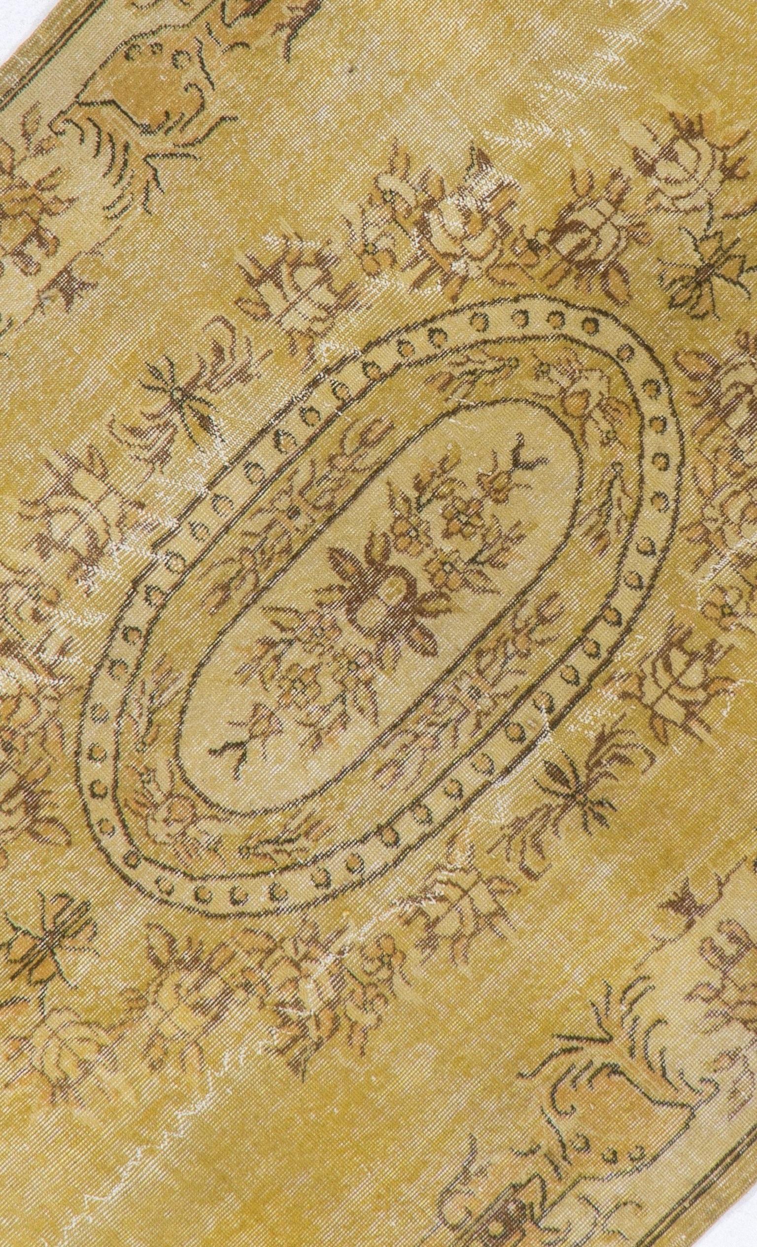 Hand-Knotted 5.2x9 Ft Handmade Vintage Baroque Style Area Rug in Yellow. Modern Wool Carpet For Sale