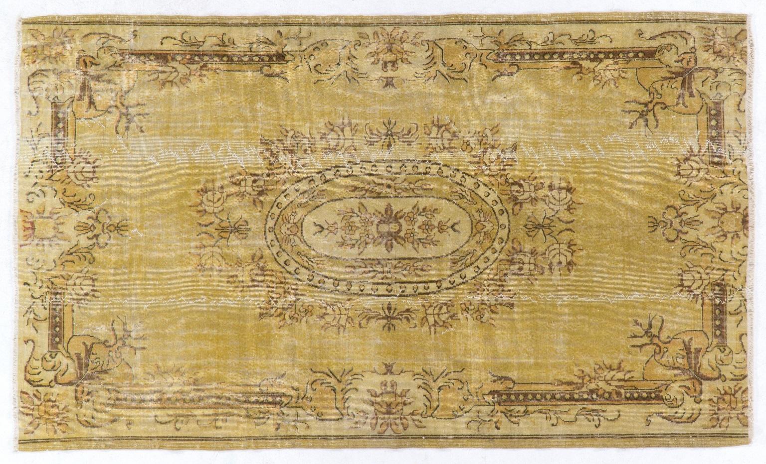 Mid-20th Century 5.2x9 Ft Handmade Vintage Baroque Style Area Rug in Yellow. Modern Wool Carpet For Sale