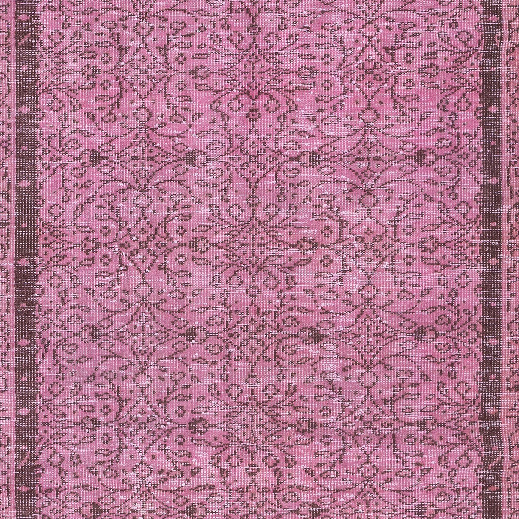 20th Century 5.2x9 Ft Hand-Made Turkish Area Rug in Light Pink, Modern Wool and Cotton Carpet For Sale