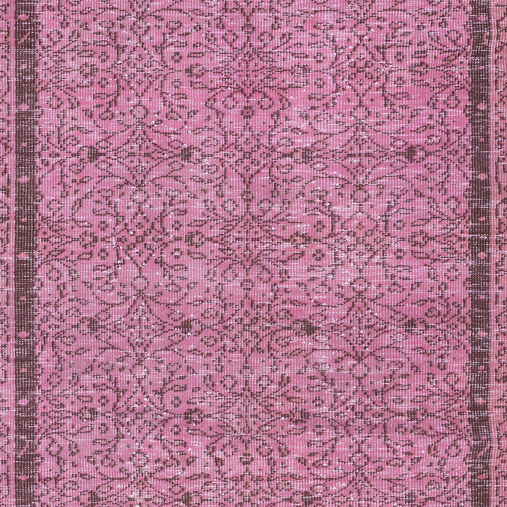 20th Century 5.2x9 Ft Hand-Made Turkish Area Rug in Light Pink, Modern Wool and Cotton Carpet For Sale