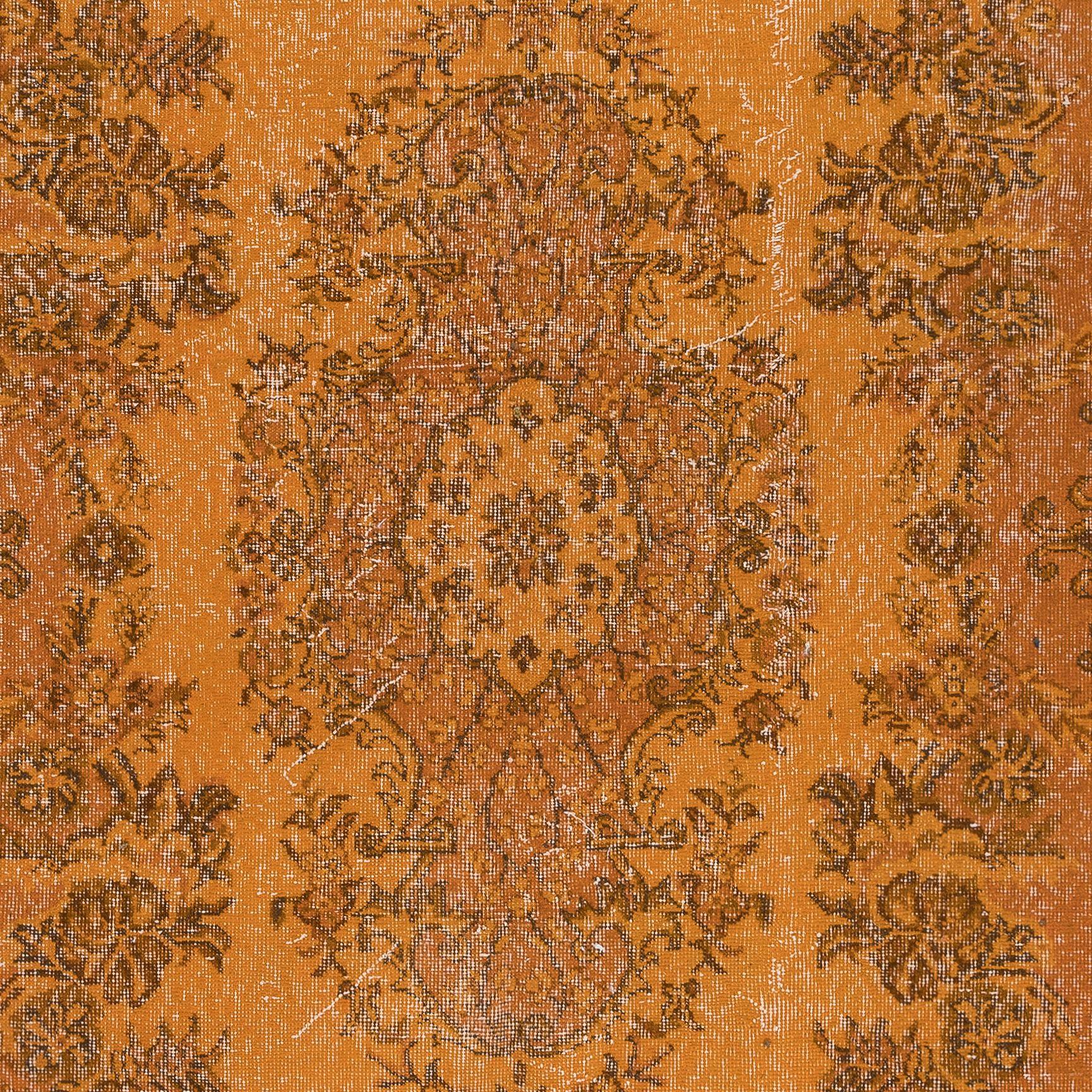 Hand-Knotted 5.2x9 Ft Handmade Turkish Salon Rug in Orange, Modern Bedroom Wool Carpet For Sale