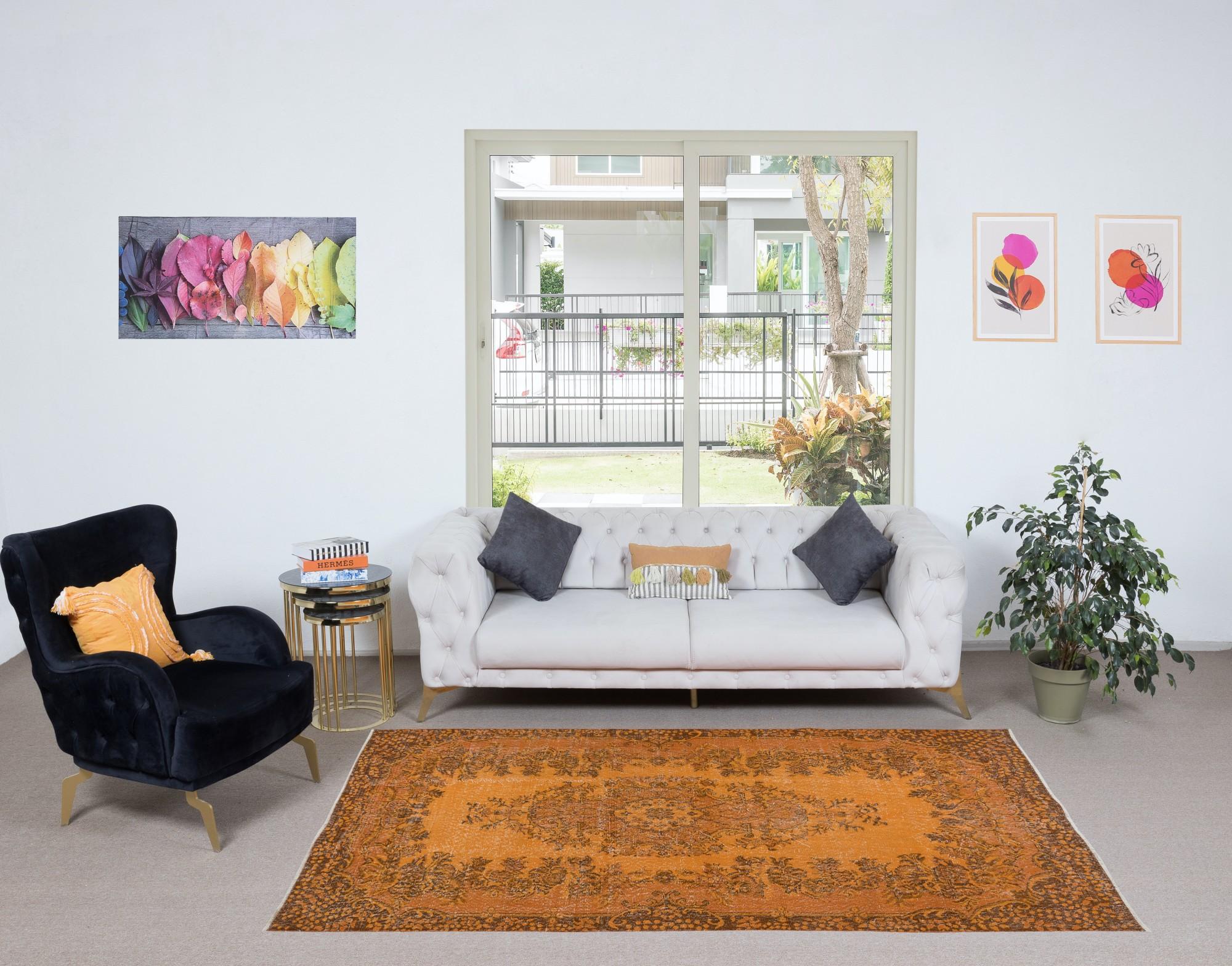 20th Century 5.2x9 Ft Handmade Turkish Salon Rug in Orange, Modern Bedroom Wool Carpet For Sale