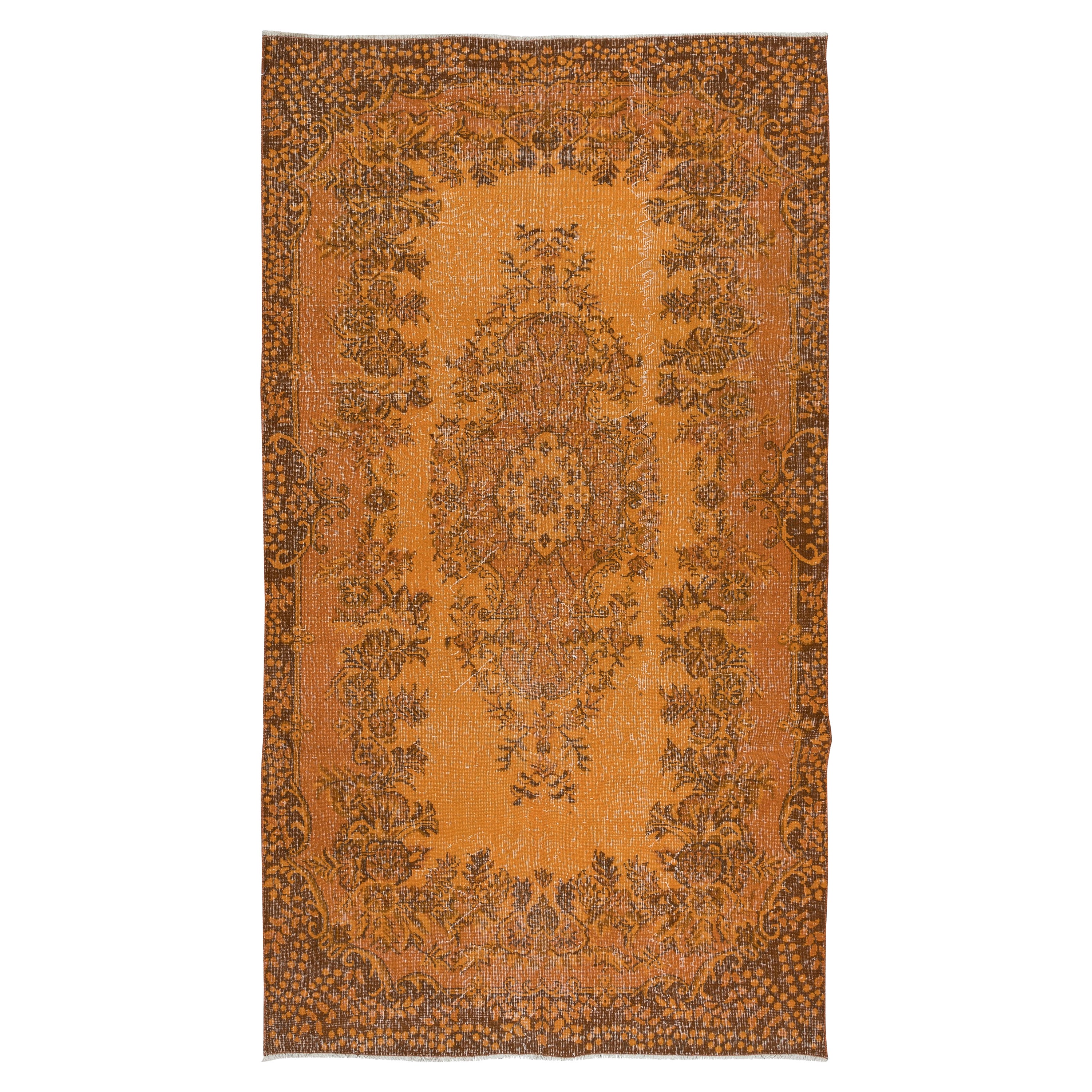 5.2x9 Ft Handgefertigter Türkischer Salon Teppich in Orange, Moderner Schlafzimmer Wollteppich