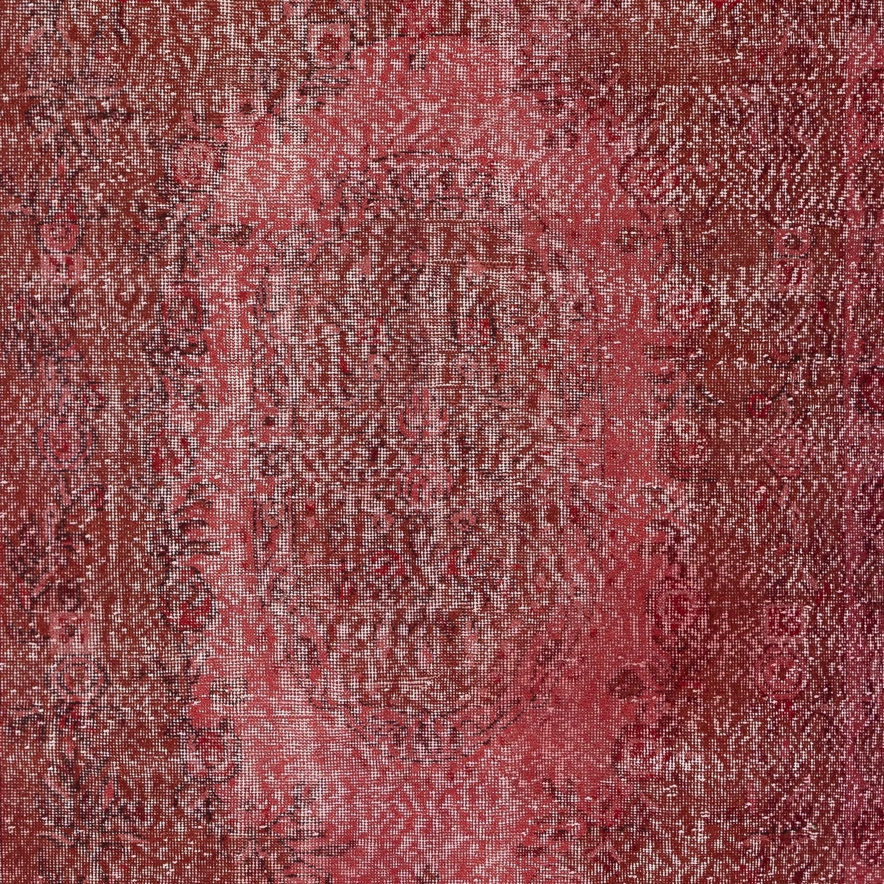 5.2x9 Ft Vintage Handmade Türkischer Teppich Overdyed in Rot für moderne Interieurs (Handgeknüpft) im Angebot