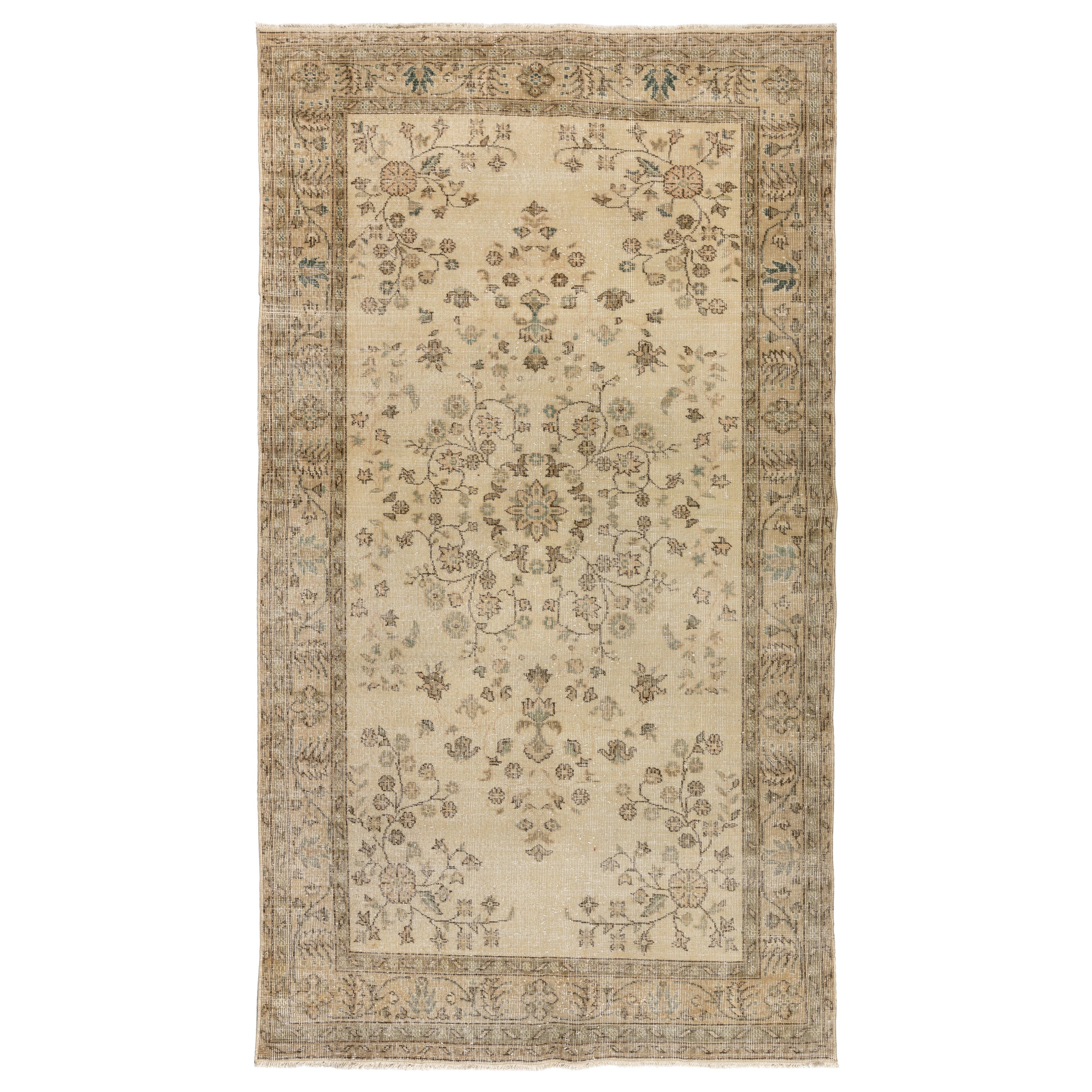 5.2x9 Ft Vintage Handmade Türkische Wolle Bereich Teppich in gedeckten Farben auf Beige Boden