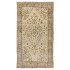 5.2x9 Ft Vintage Handmade Türkische Wolle Bereich Teppich in gedeckten Farben auf Beige Boden