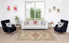 Tappeto vintage in lana fatto a mano di 5,2x9 piedi in beige con design cinese Art Deco