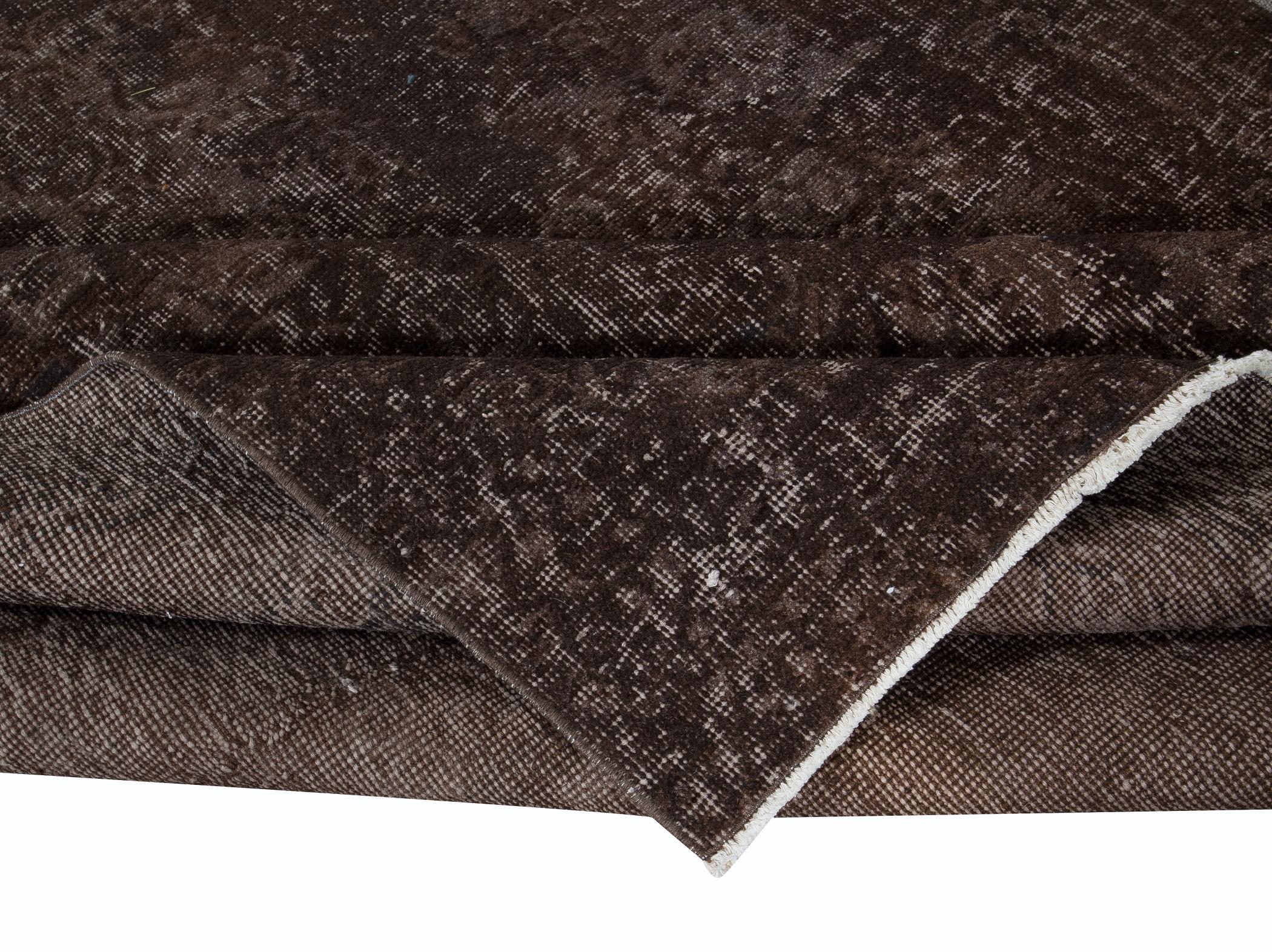 Modern 5.2x9.2 Ft Handmade Turkish Area Rug, Solid Dark Brown Room Size Wool Carpet For Sale