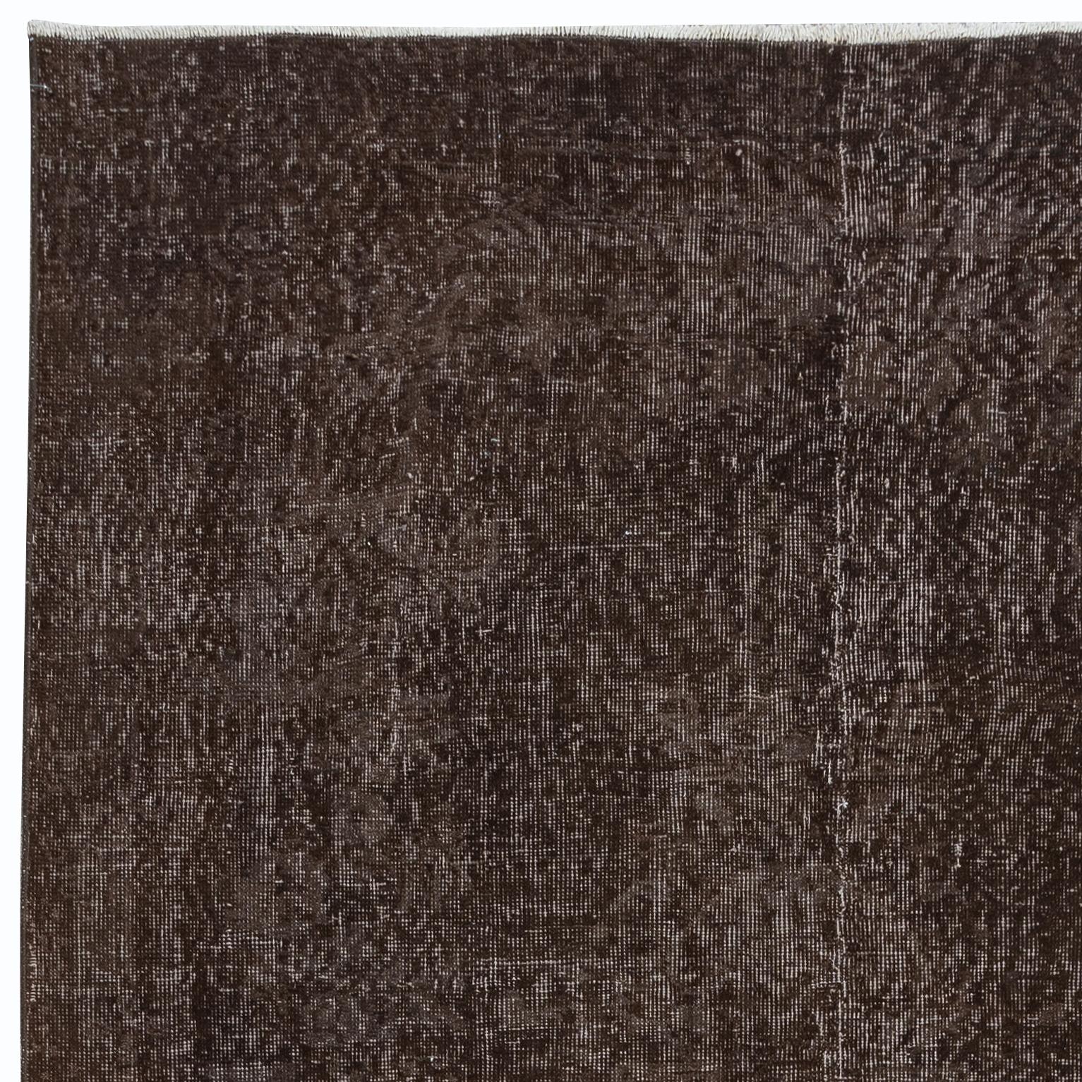 Hand-Woven 5.2x9.2 Ft Handmade Turkish Area Rug, Solid Dark Brown Room Size Wool Carpet For Sale