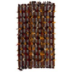 Alfombra Kilim a rayas de 5,2x9,2 pies con lana de algodón, colgante de pared tribal con pompones