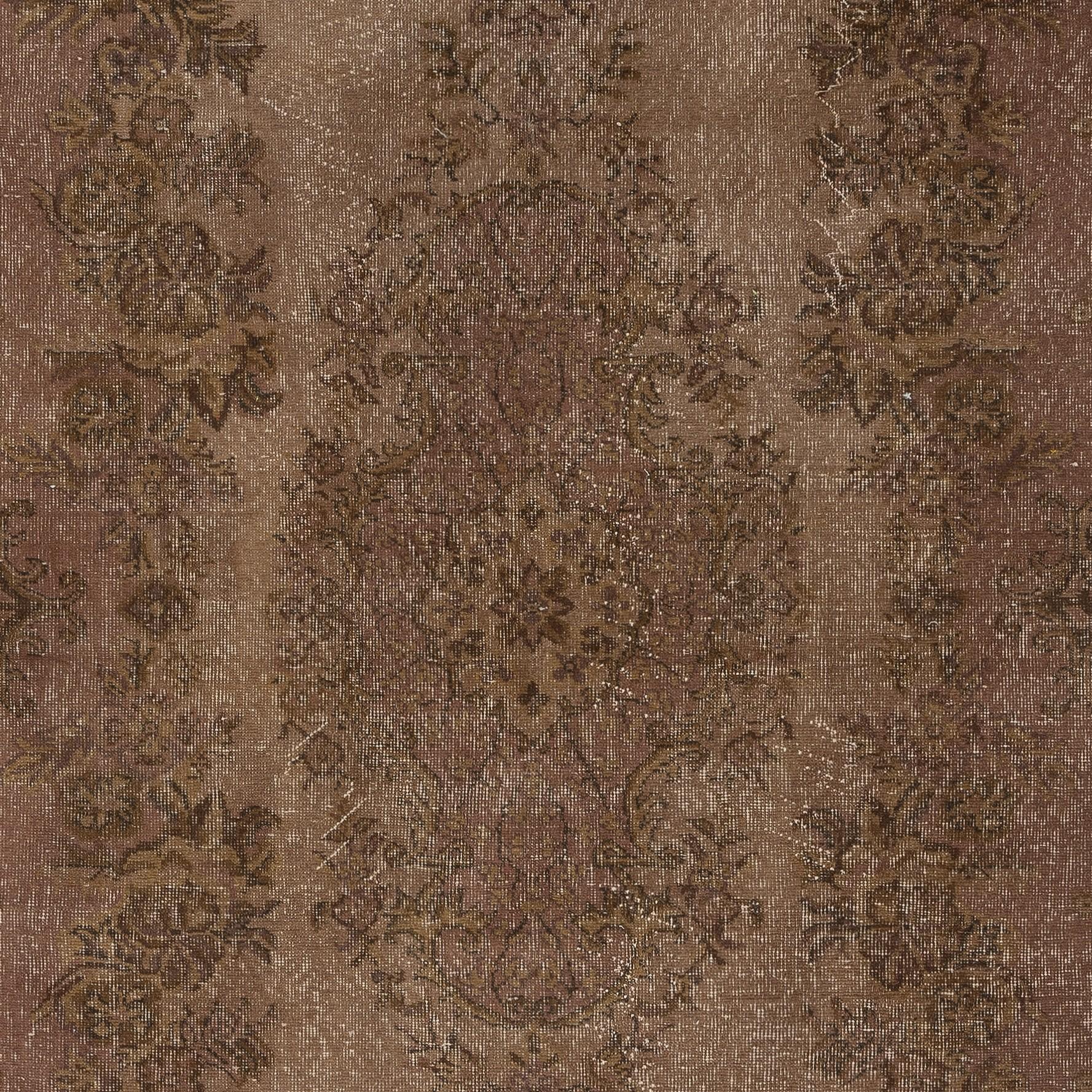 5.2x9.2 Ft Vintage Handmade Türkischer Teppich Overdyed in Braun für moderne Innenräume (Handgeknüpft) im Angebot
