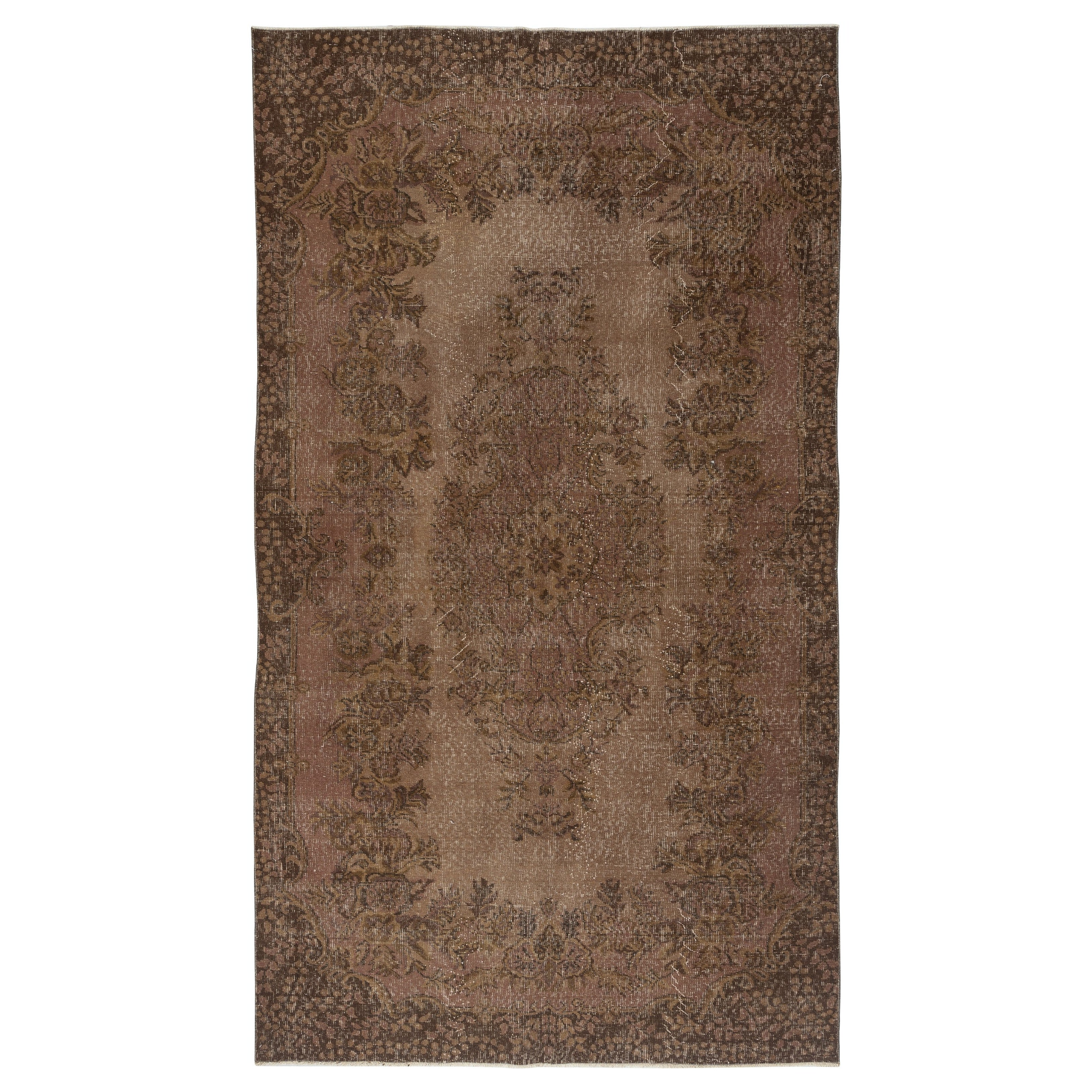 5.2x9.2 Ft Vintage Handmade Türkischer Teppich Overdyed in Braun für moderne Innenräume