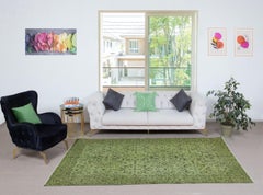 Handgefertigter 5.2x9,3 Ft Vintage Floral Design Handgefertigter Teppich gefärbt in Grün 4 Moderne Inneneinrichtungen