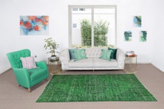 5.2x9.3 Ft Vintage Anatolian Area Rug, Green Handmade Contemporary Wool Carpet