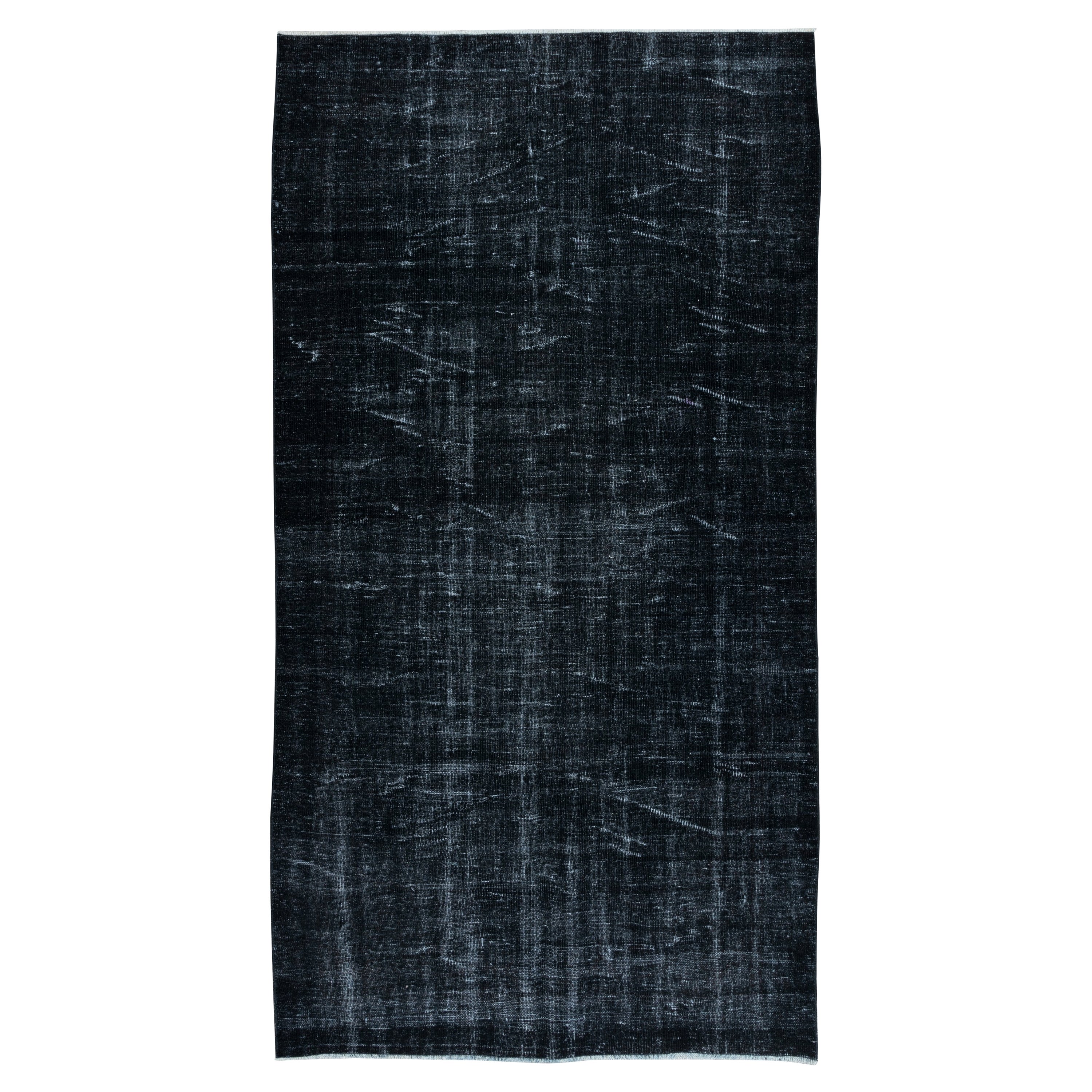 Tappeto nero sovratinto 5.2x9.6 Ft, fatto a mano in Turchia, Tappeto moderno in vendita
