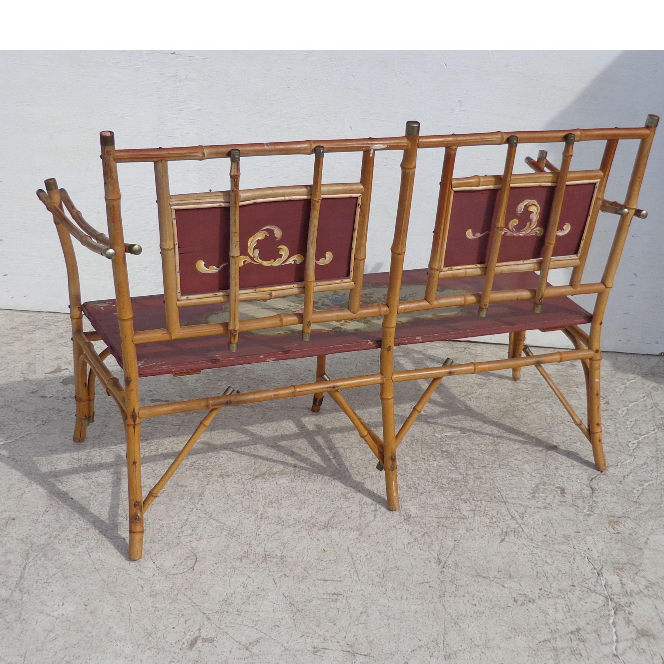 Antique Bamboo Eastlake Style Settee In Good Condition For Sale In Pasadena, TX
