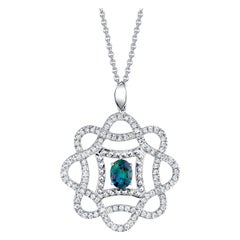 Pendentif tourbillon en or blanc avec chaîne en alexandrite et diamant de 0,53 carat