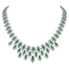 53 Carat Colombian Diamond Emerald 18K White Necklace