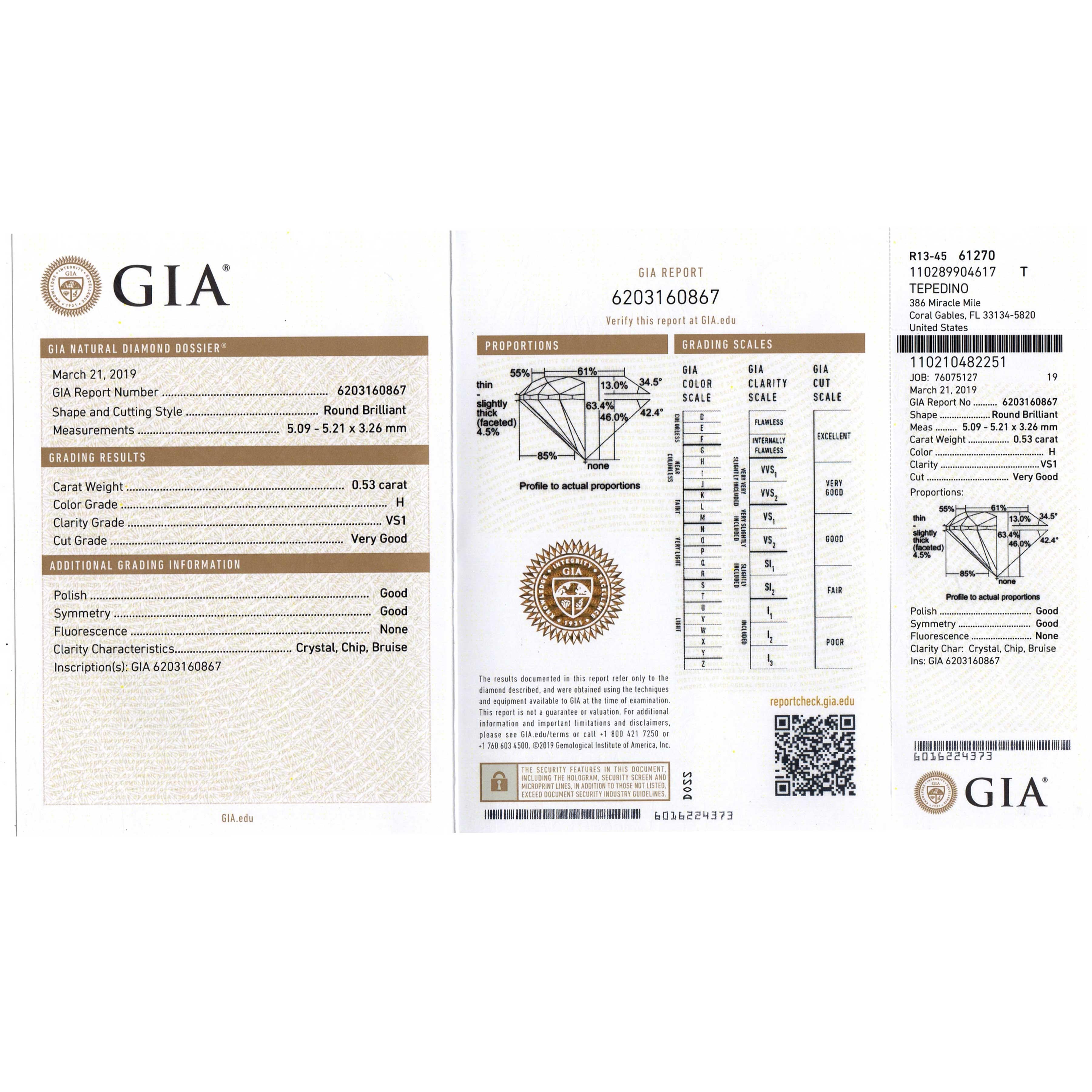 Round Cut .53 Carat GIA Graded Diamond Engagement Ring