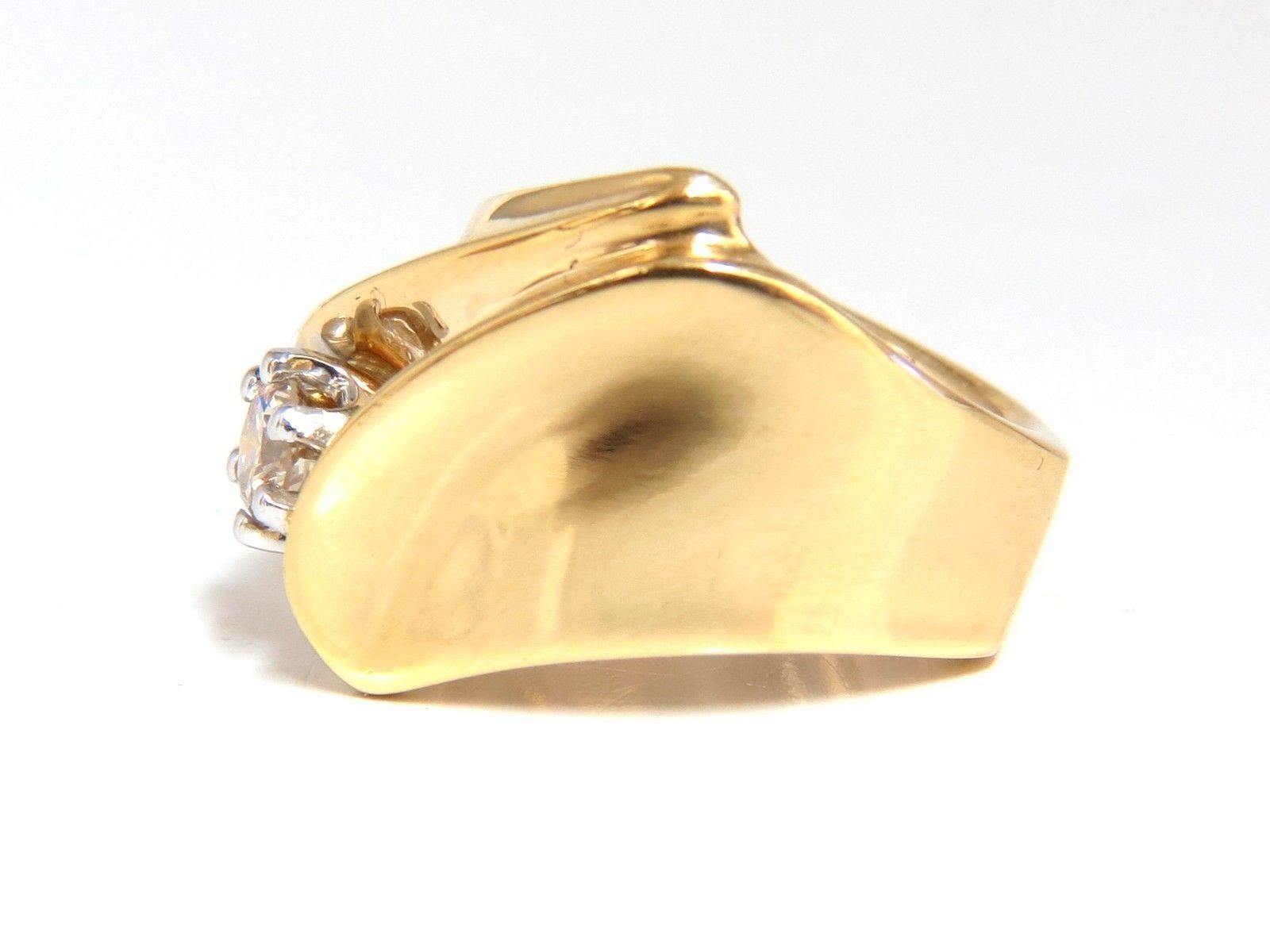 .53cts Round Diamonds Mod Bypass  ring.

Natural Round full cut Brilliant Diamond

Fancy Light Brown, Vs-2 clarity.

14kt. Yellow gold

12 grams.

current ring size: 7

May be resized, please inquire. 

Ring is 16.5 mm wide
