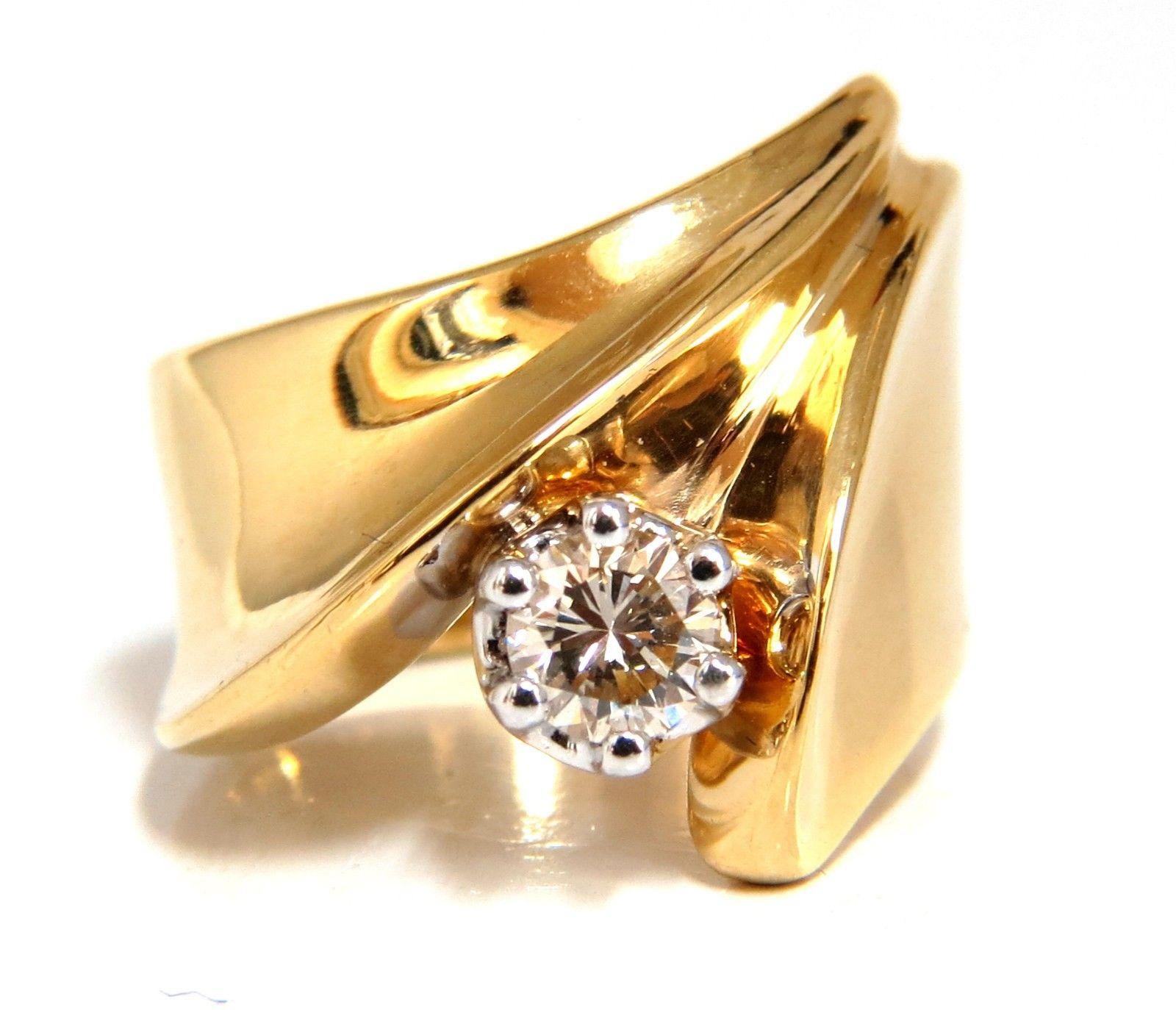 Round Cut .53 Carat Natural Fancy Light Brown Diamond ring 14 Karat Bypass Deco For Sale