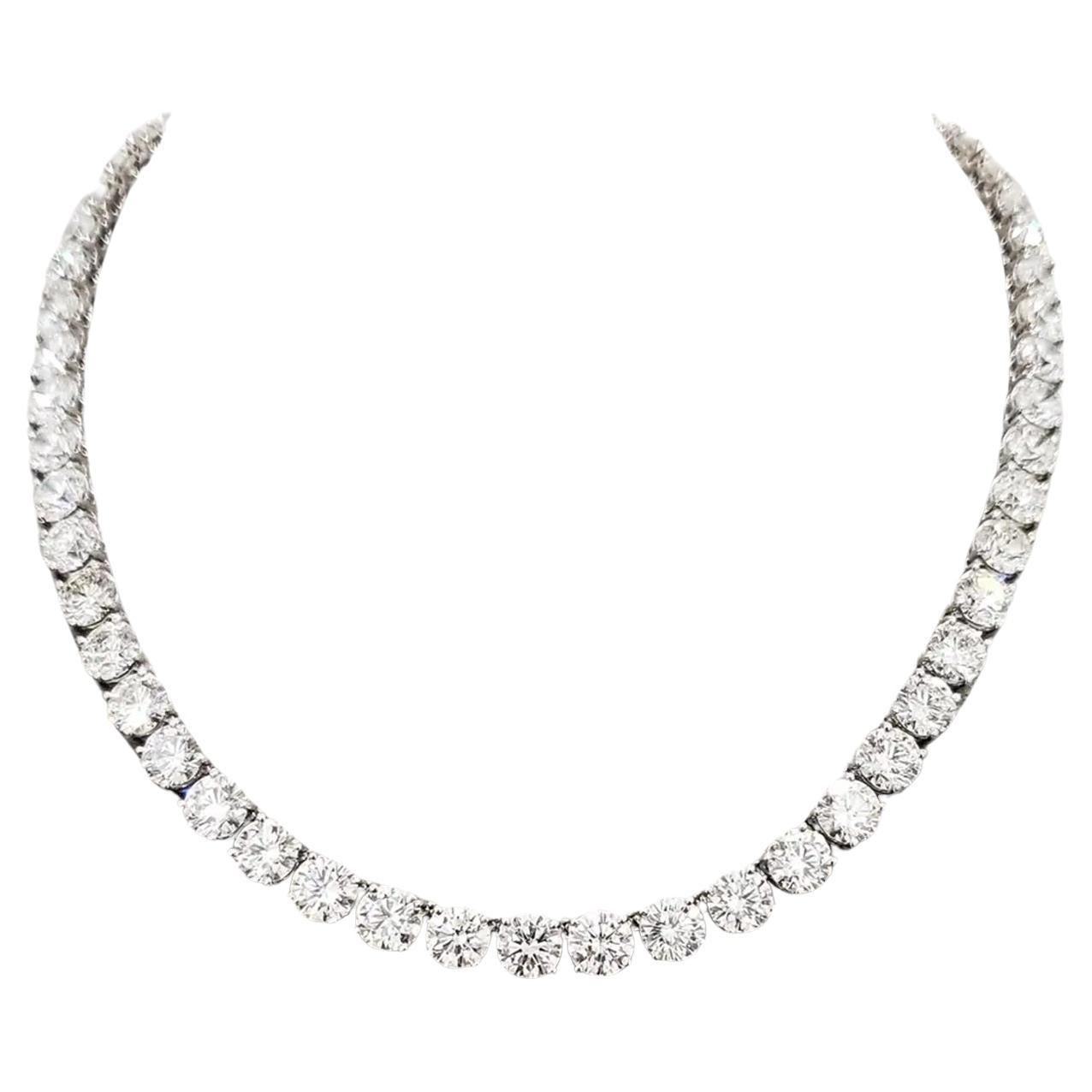 53 Carat Natural Untreated Diamond Tennis Necklace  For Sale