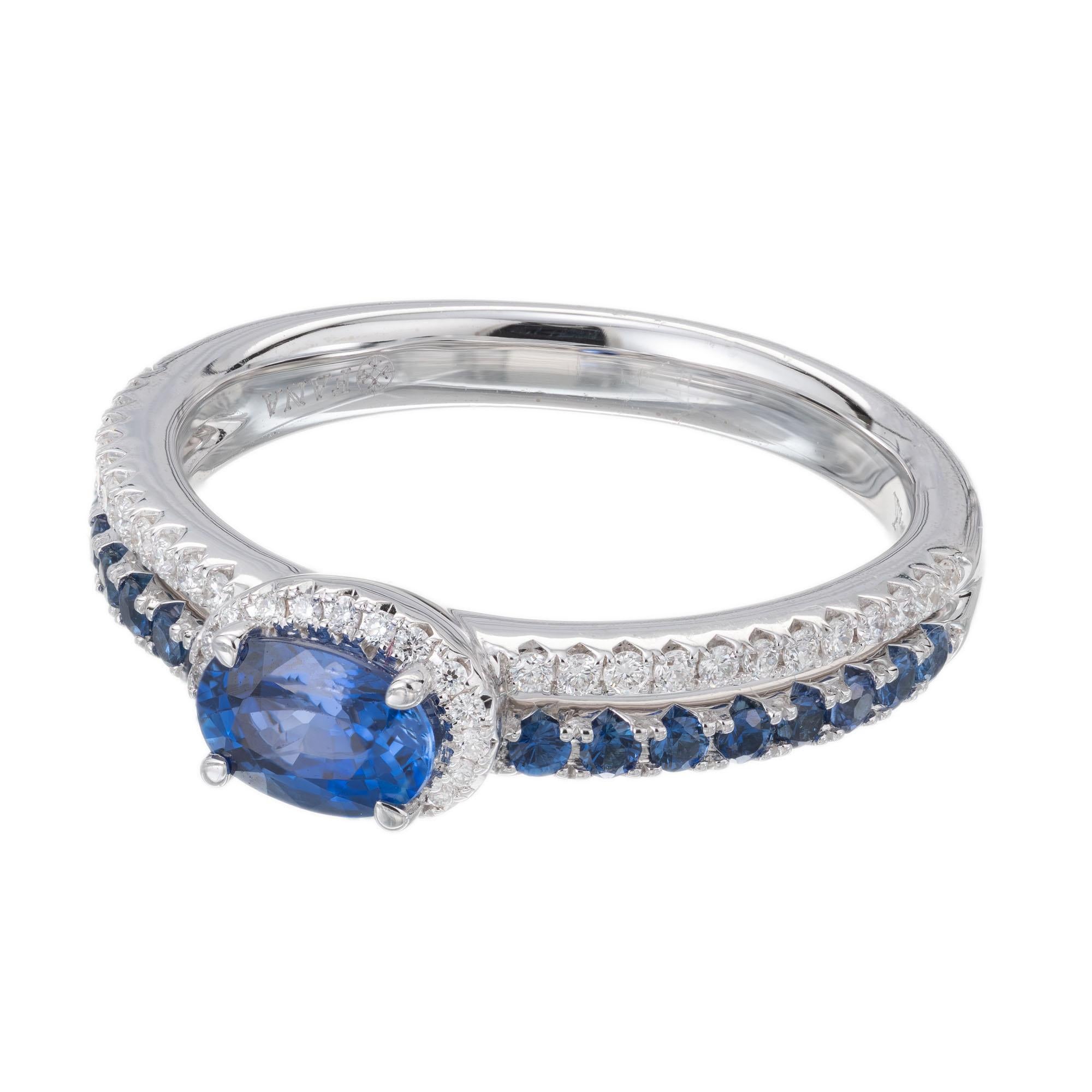 Oval Cut .53 Carat Oval Sapphire Diamond Engagement Ring For Sale