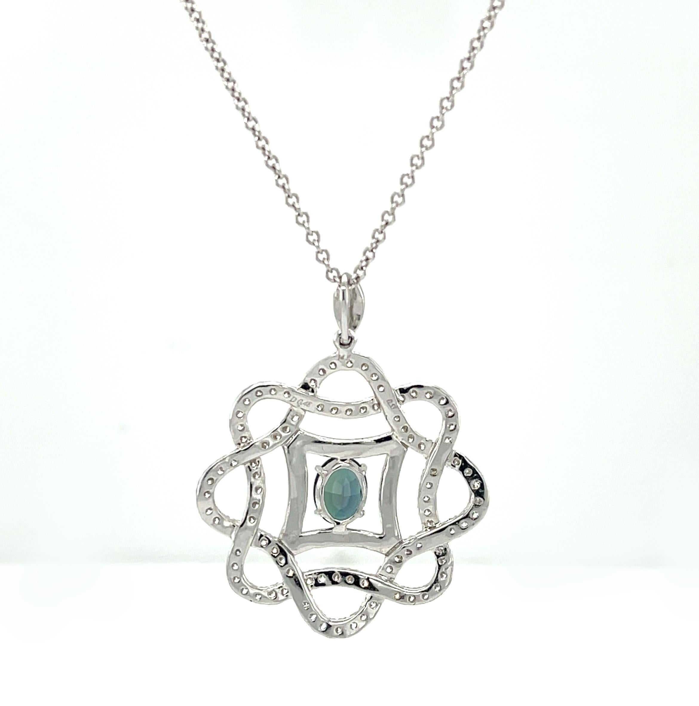 Round Cut .53 Carat Alexandrite and Diamond Swirl Pendant in White Gold with Chain For Sale