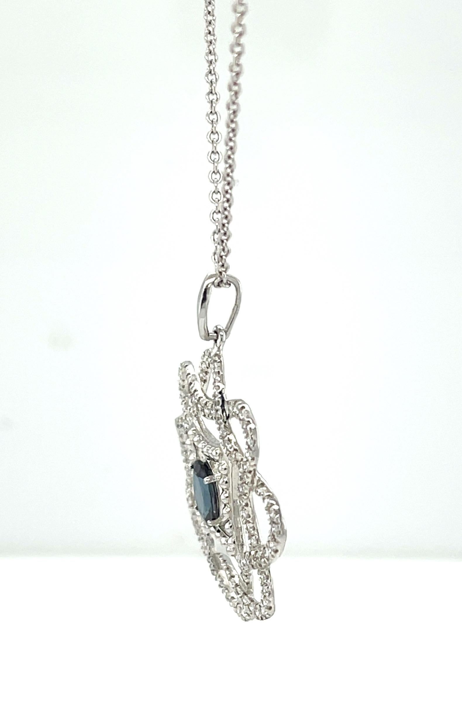 .53 Carat Alexandrite and Diamond Swirl Pendant in White Gold with Chain In New Condition For Sale In Los Angeles, CA