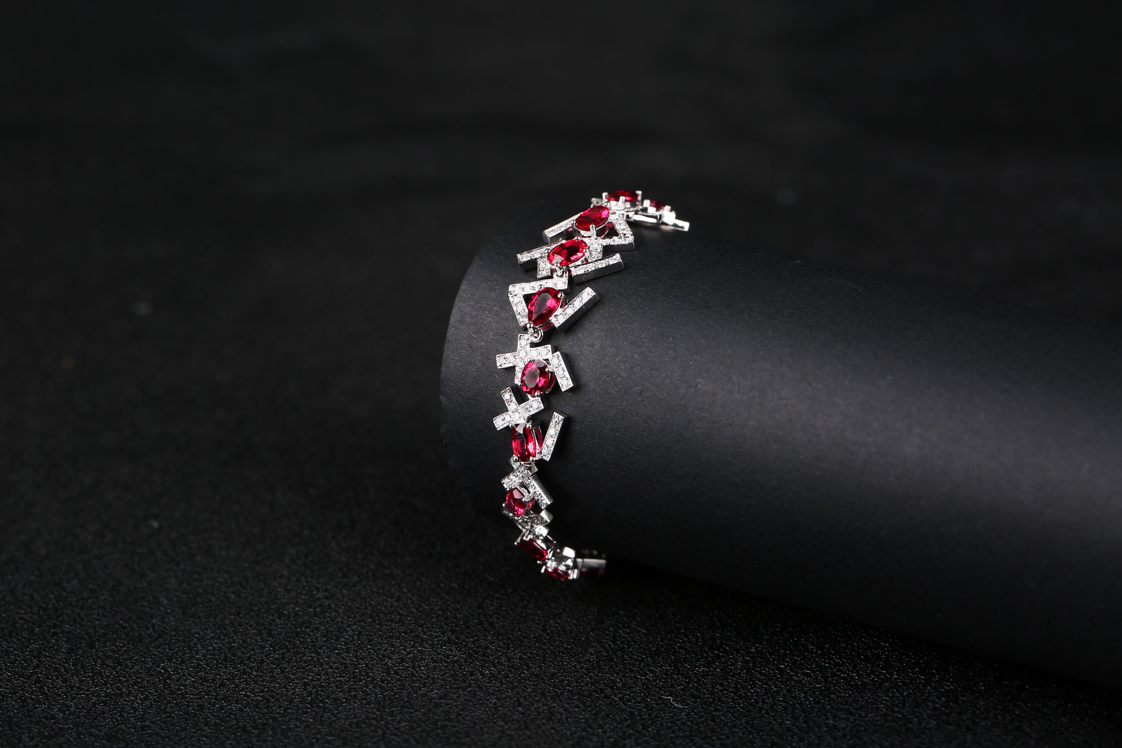 Contemporary Eostre Intense Red Spinel and Diamond White Gold Bracelet 