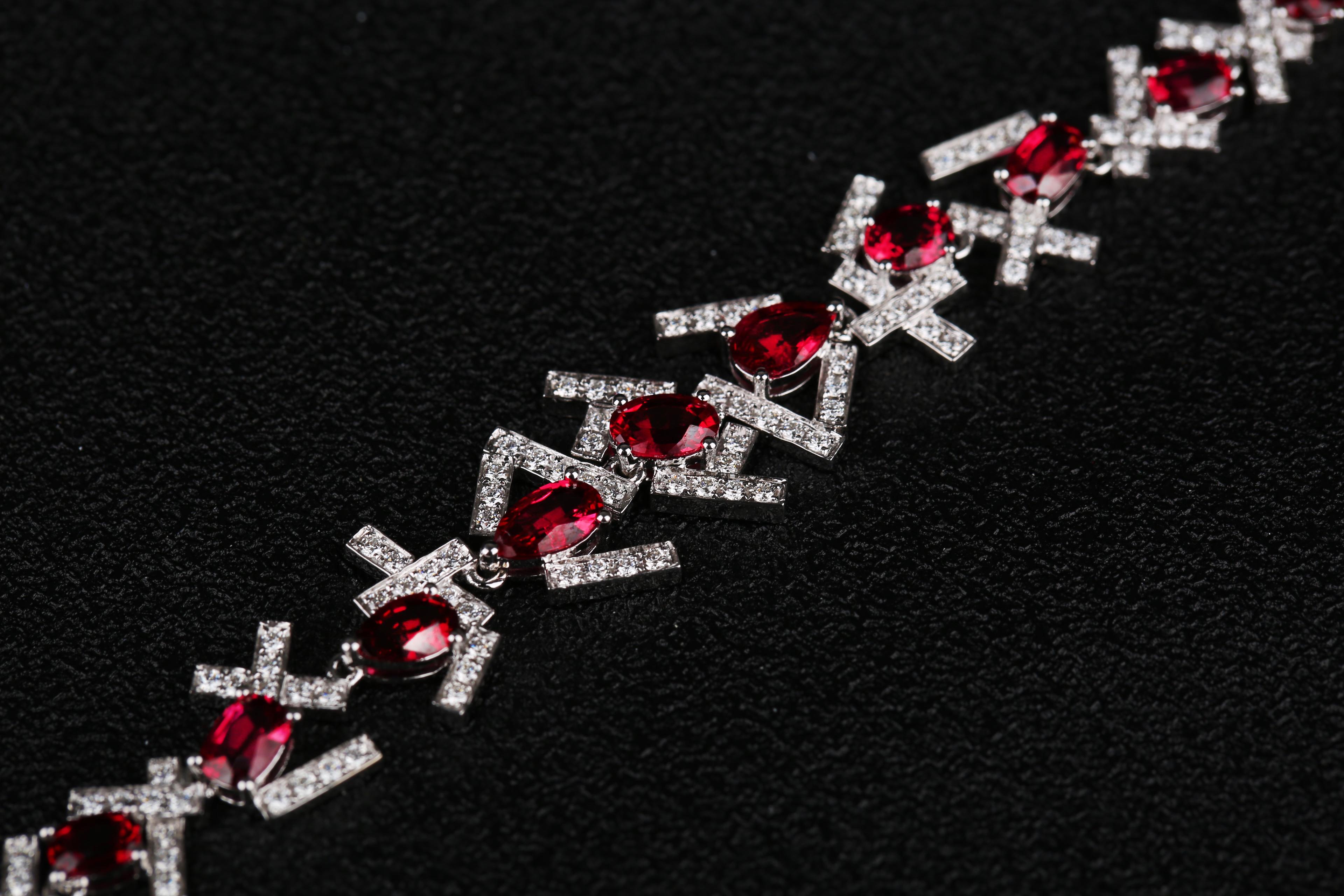 Eostre Intense Red Spinel and Diamond White Gold Bracelet  In New Condition In Melbourne, AU