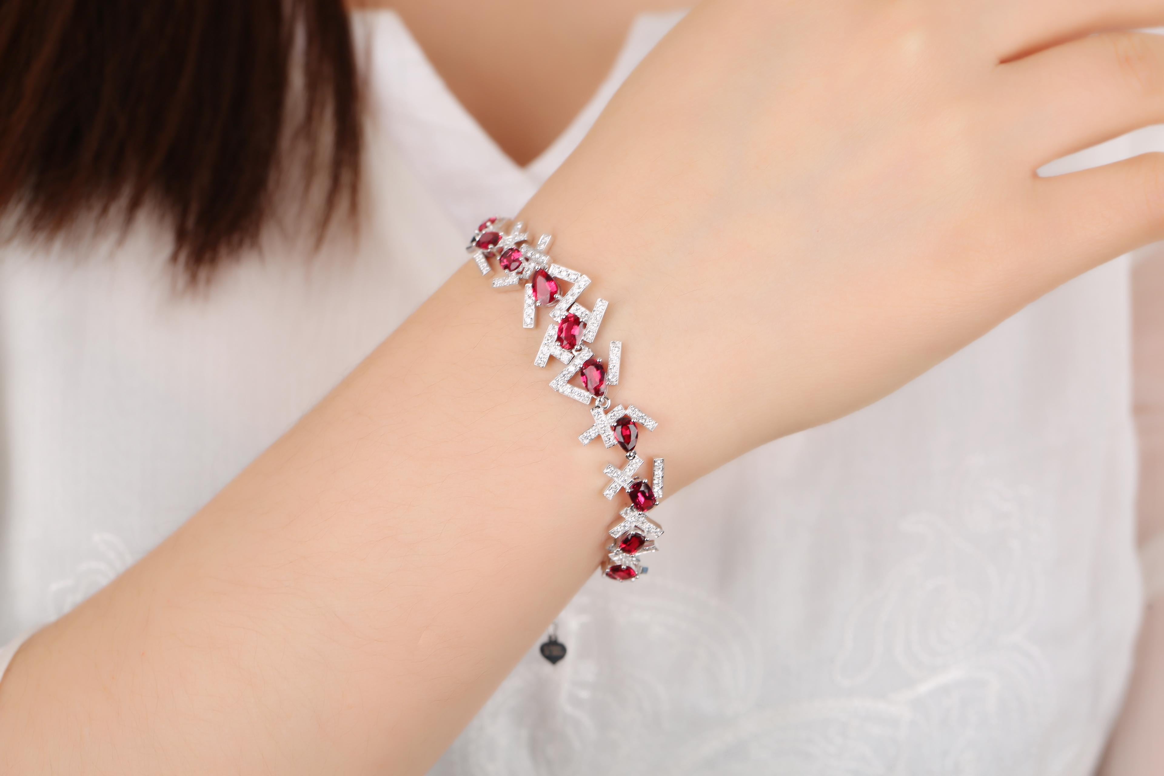 Women's Eostre Intense Red Spinel and Diamond White Gold Bracelet 