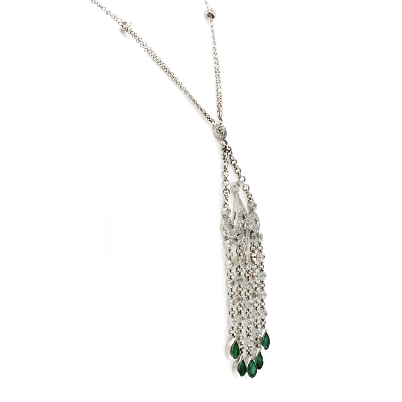1.53 CT Esmeralda Natural 1.58 CT Diamante Collar de Gota de Oro Blanco de 18K 16