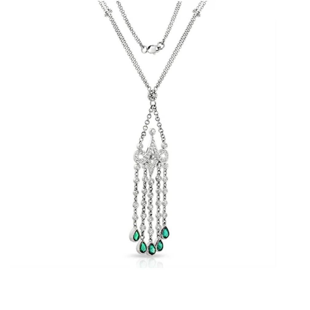 Femenino o masculino 1.53 CT Esmeralda Natural 1.58 CT Diamante Collar de Gota de Oro Blanco de 18K 16