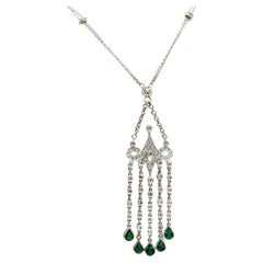 1.53 CT Natural Emerald 1.58 CT Diamond 18K White Gold Drop Necklace 16"