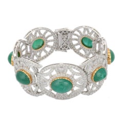 53 Karat Smaragd & 12,5 Karat Diamant Statement-Armband aus 18 Karat massivem Gelbgold