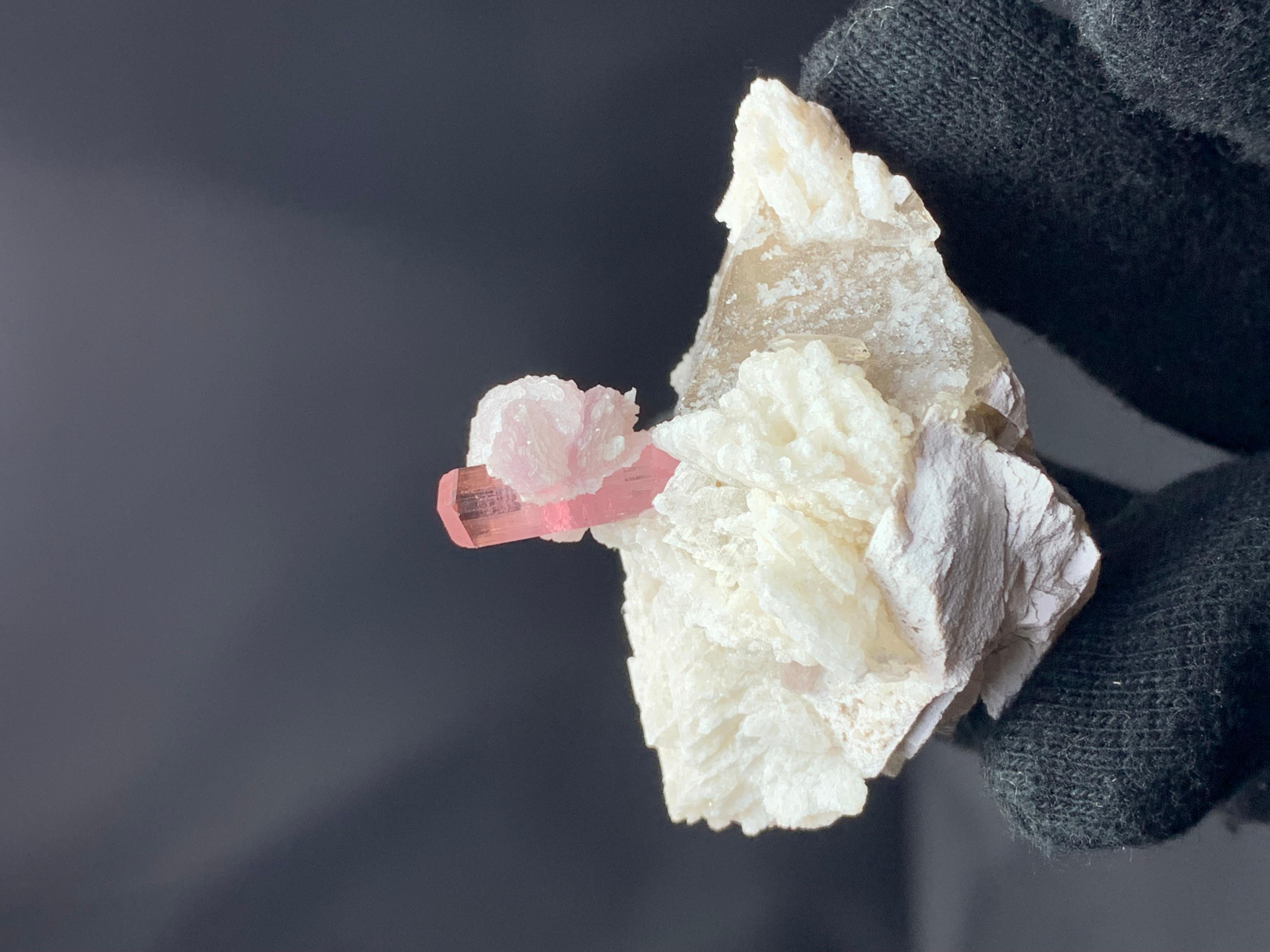 PRODUCT INFORMATION:

Specimen Type: Pink Tourmaline With Lepidolite On Smoky Quartz
Weight: 53 Grams
Dimension: 4 x 5 x 4.2 Cm
Origin: Paprook Mine, Nuristan Province, Afghanistan 
Treatment: None

DESCRIPTION:

This stunning mineral specimen