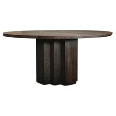 53" Round Solid Belgian Oak Dining Table in Charcoal