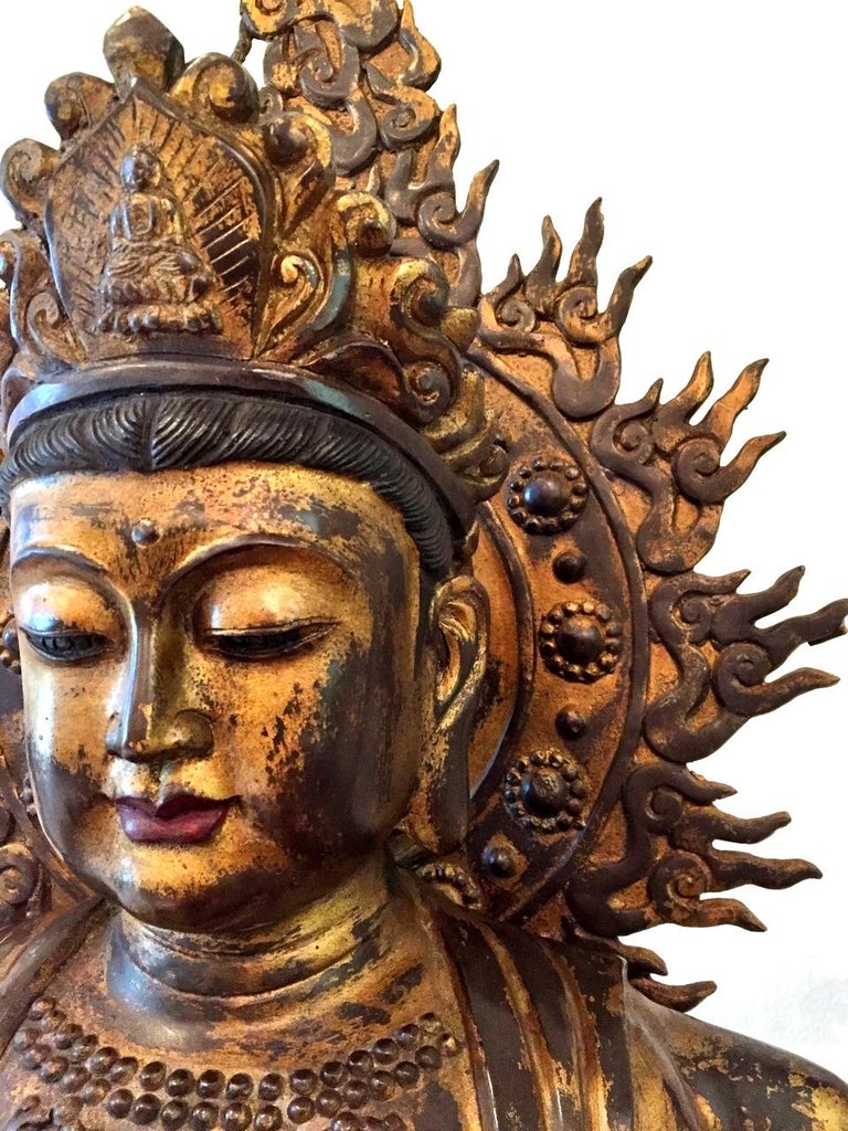 53" Tall Gilded Bronze Tibetan Tara Statue, Kwan Yin with MultiArms For Sale at 1stdibs