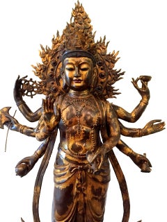 Gilded Bronze Tibetan Multi Armed Avalokitesvara Statue 53" Tall