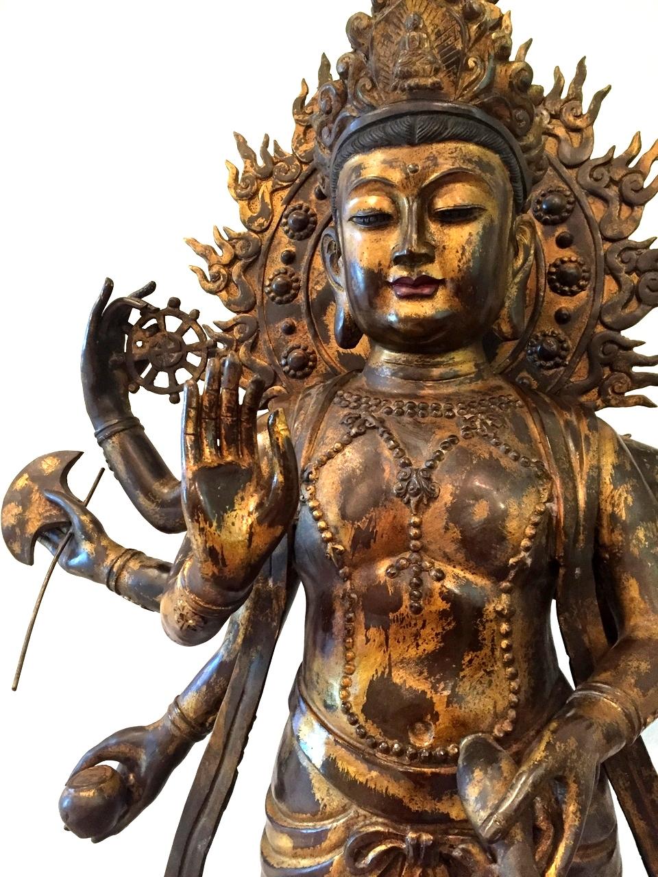 20th Century Gilded Bronze Tibetan Multi Armed Avalokitesvara Statue 53