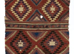 5'3'' x 12'6'' Antiker türkischer Konya-Kelim, Flachgewebe-Teppich. Um 1850