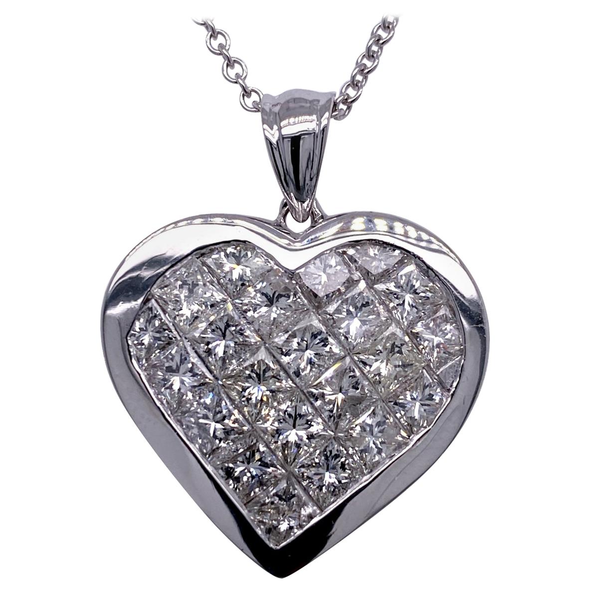 5.30 Carat Diamond 14 Karat Gold Hearts Pendant Necklace