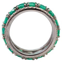 5.30 Carat Emerald and Diamond Ring Band in Victorian Style