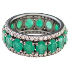 5.30 Carat Emerald and Diamond Ring Band in Victorian Style