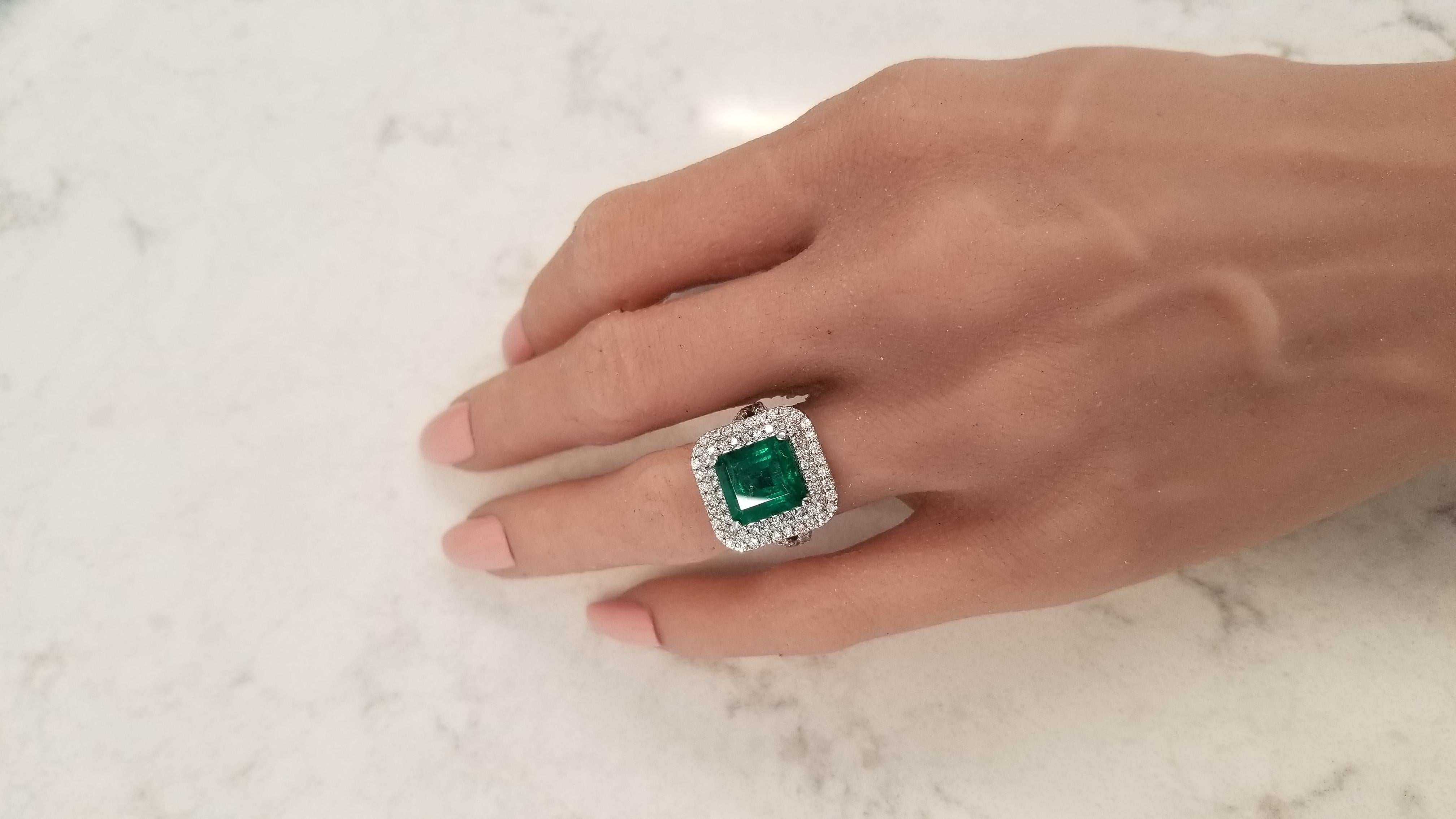 5.30 Carat Emerald Cut Emerald and Diamond Cocktail Ring in 18 Karat White Gold 1