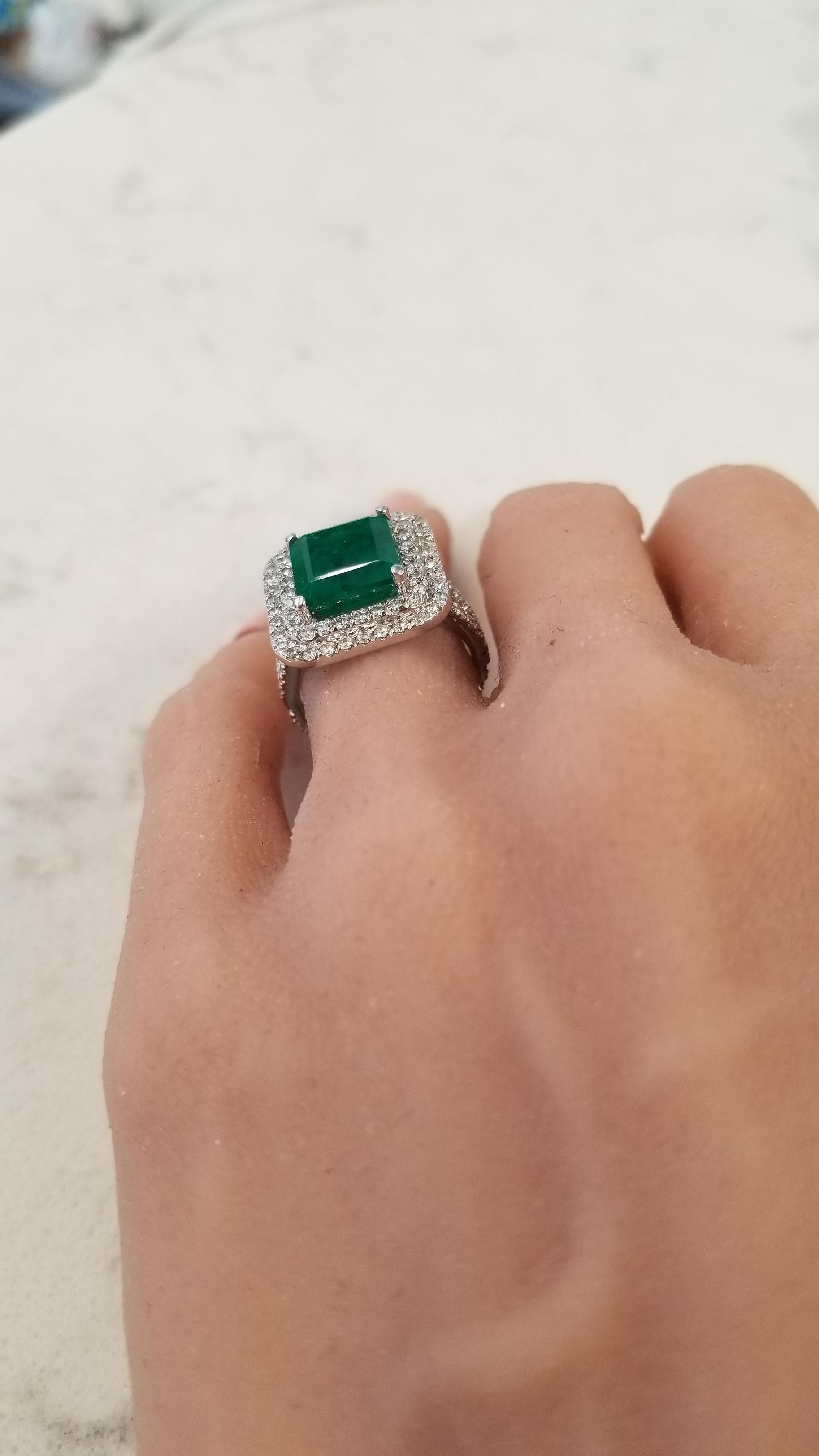 5.30 Carat Emerald Cut Emerald and Diamond Cocktail Ring in 18 Karat White Gold 3
