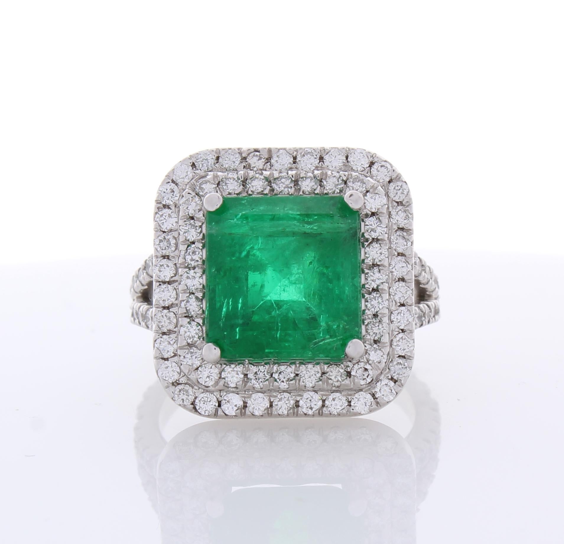 5.30 Carat Emerald Cut Emerald and Diamond Cocktail Ring in 18 Karat White Gold 2