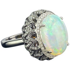 5.30 Carat Ethiopian Opal and Diamond Cocktail Ring